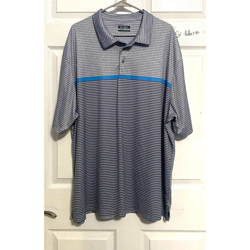 Hogan Men's Gray Striped Polo with Blue Accent